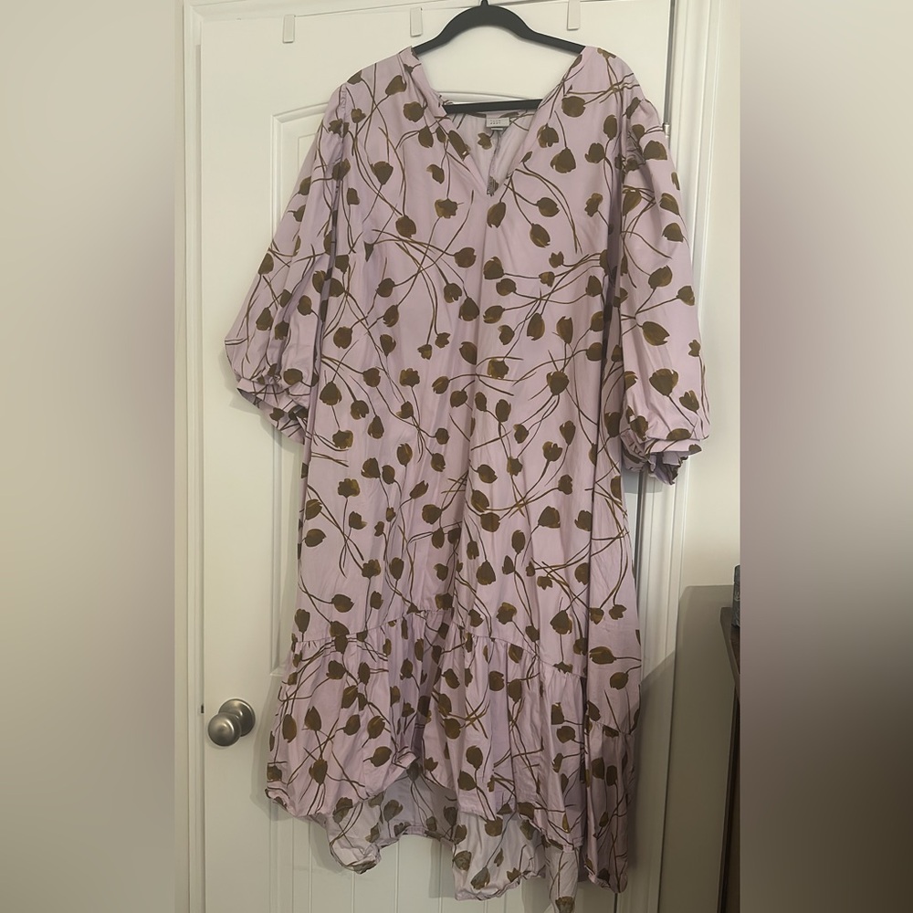 A New Day Lavender and Brown Leaf Print Dress